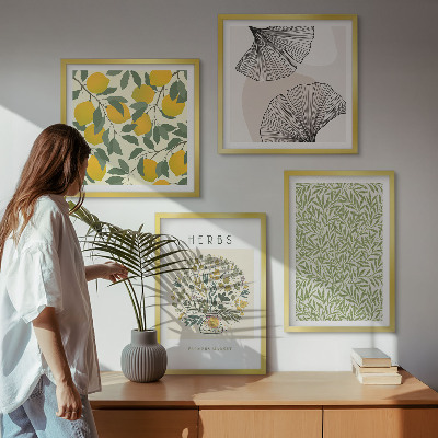 Set van posters met lijst Citroen, kruiden en bladeren