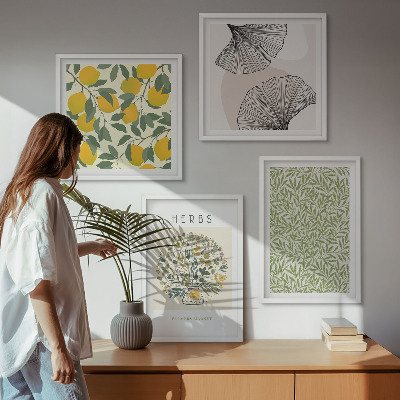 Set van posters met lijst Citroen, kruiden en bladeren