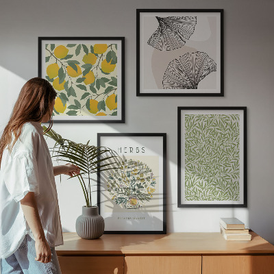 Set van posters met lijst Citroen, kruiden en bladeren