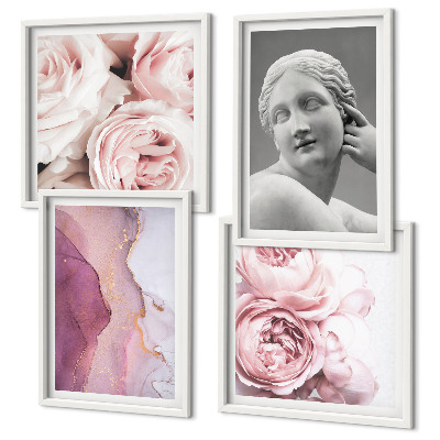Set van posters met lijst Pioenrozensculptuur van een vrouw