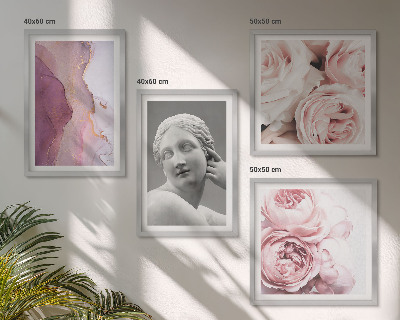 Set van posters met lijst Pioenrozensculptuur van een vrouw