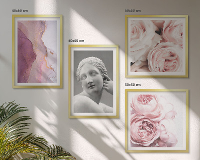 Set van posters met lijst Pioenrozensculptuur van een vrouw