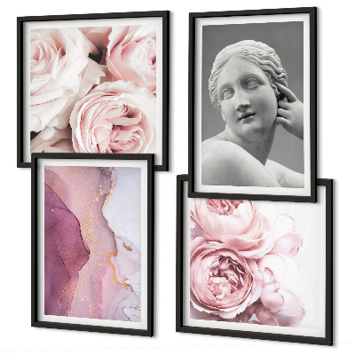 Set van posters met lijst Pioenrozensculptuur van een vrouw