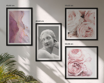 Set van posters met lijst Pioenrozensculptuur van een vrouw