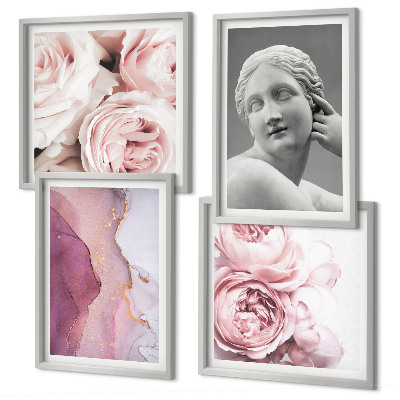 Set van posters met lijst Pioenrozensculptuur van een vrouw