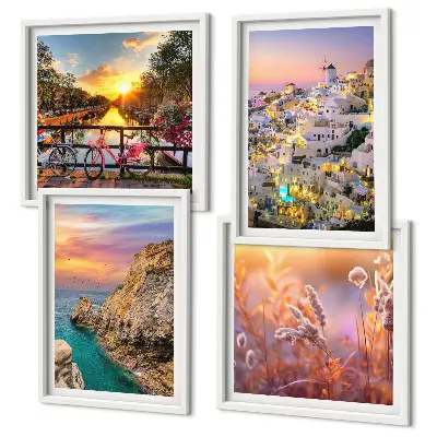 Set van posters met lijst zonsondergangen aan zee