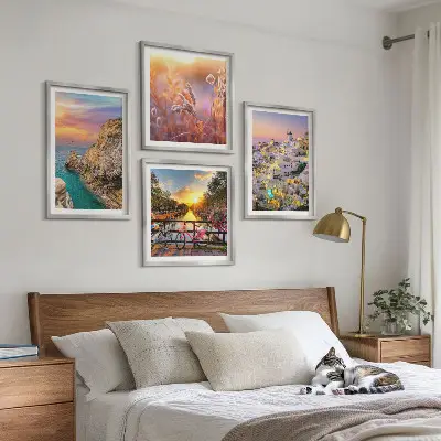 Set van posters met lijst zonsondergangen aan zee