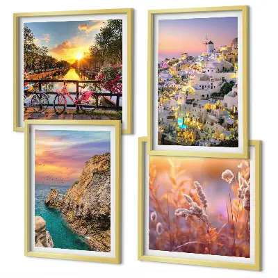 Set van posters met lijst zonsondergangen aan zee