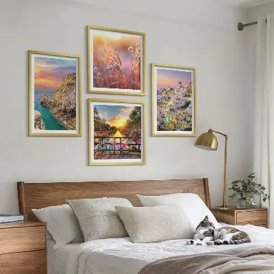 Set van posters met lijst zonsondergangen aan zee