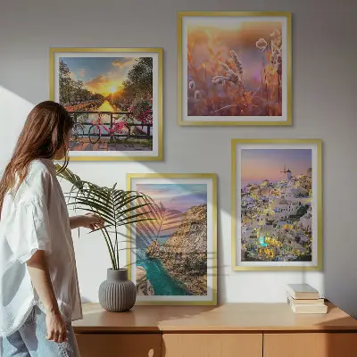 Set van posters met lijst zonsondergangen aan zee