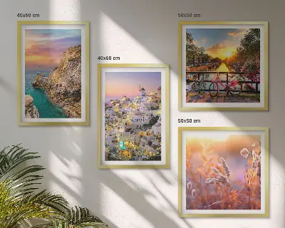 Set van posters met lijst zonsondergangen aan zee