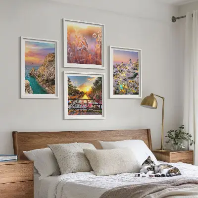 Set van posters met lijst zonsondergangen aan zee