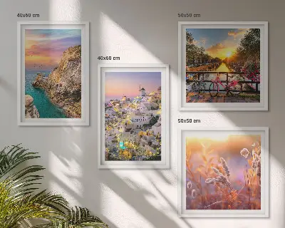 Set van posters met lijst zonsondergangen aan zee