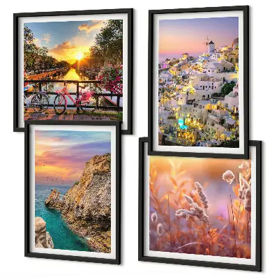 Set van posters met lijst zonsondergangen aan zee