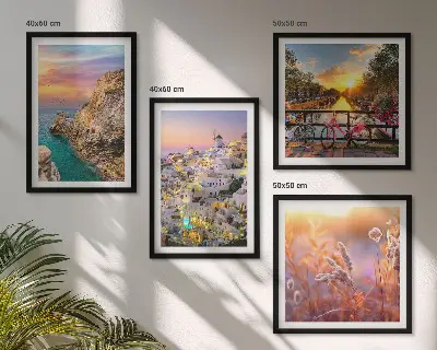 Set van posters met lijst zonsondergangen aan zee