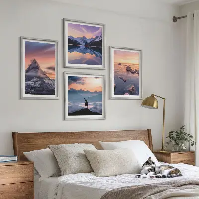 Landschappen met bergen en meren meerluik in lijst