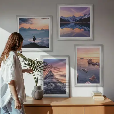 Landschappen met bergen en meren meerluik in lijst