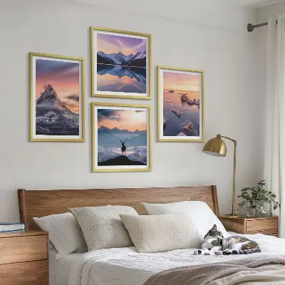 Landschappen met bergen en meren meerluik in lijst