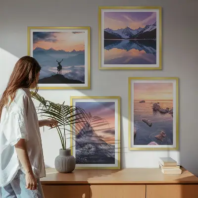 Landschappen met bergen en meren meerluik in lijst