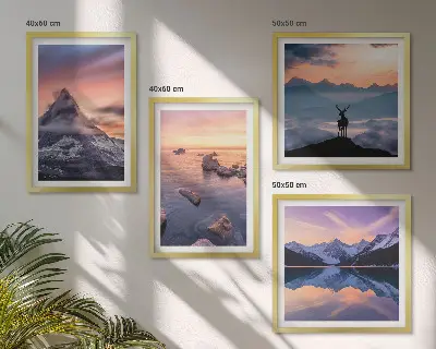 Landschappen met bergen en meren meerluik in lijst