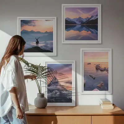 Landschappen met bergen en meren meerluik in lijst