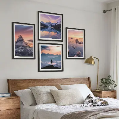 Landschappen met bergen en meren meerluik in lijst