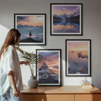 Landschappen met bergen en meren meerluik in lijst