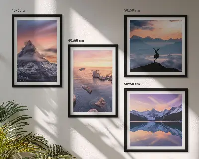 Landschappen met bergen en meren meerluik in lijst