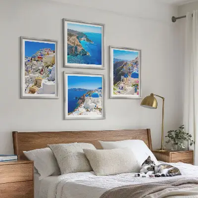 Architectonisch landschap Oia Santorini Griekenland meerluik in lijst