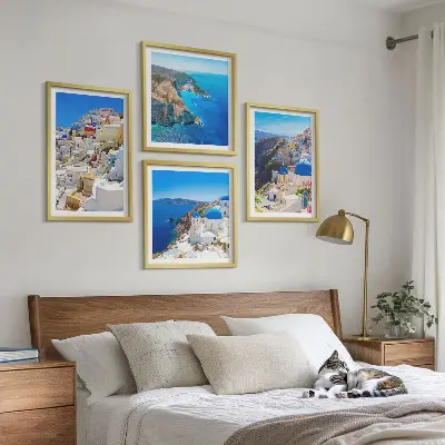 Architectonisch landschap Oia Santorini Griekenland meerluik in lijst