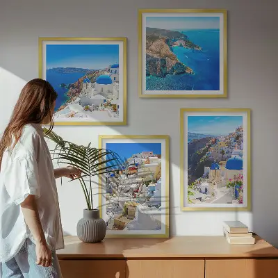 Architectonisch landschap Oia Santorini Griekenland meerluik in lijst