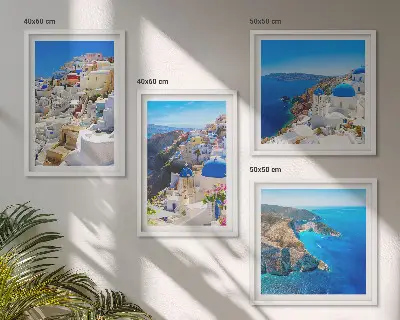 Architectonisch landschap Oia Santorini Griekenland meerluik in lijst