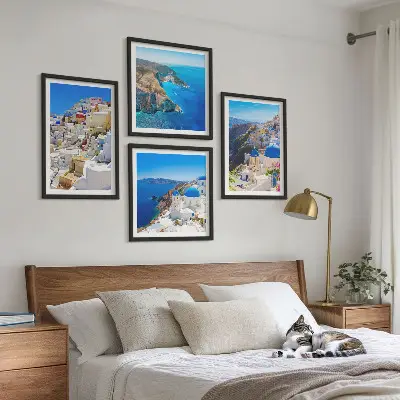 Architectonisch landschap Oia Santorini Griekenland meerluik in lijst