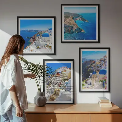 Architectonisch landschap Oia Santorini Griekenland meerluik in lijst