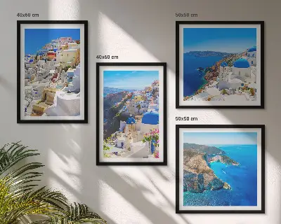 Architectonisch landschap Oia Santorini Griekenland meerluik in lijst