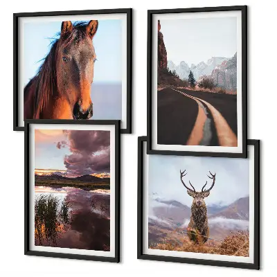 Berglandschap met rendieren en paarden meerluik in lijst