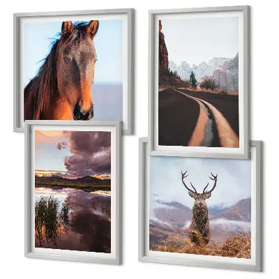 Berglandschap met rendieren en paarden meerluik in lijst