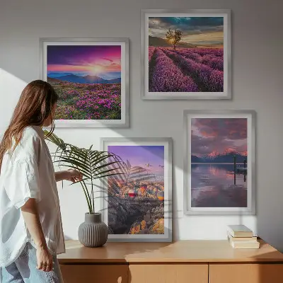 Lavendelvelden zonsondergang meerluik in lijst