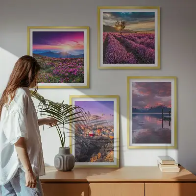 Lavendelvelden zonsondergang meerluik in lijst
