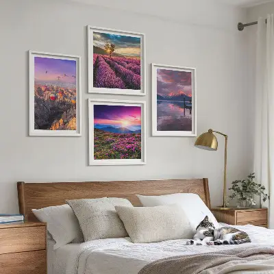 Lavendelvelden zonsondergang meerluik in lijst