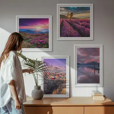 Lavendelvelden zonsondergang meerluik in lijst