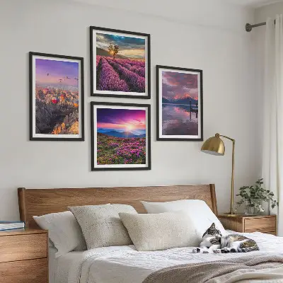 Lavendelvelden zonsondergang meerluik in lijst