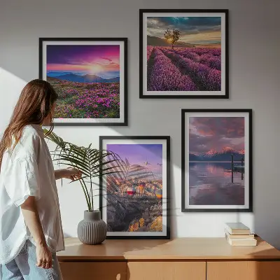 Lavendelvelden zonsondergang meerluik in lijst