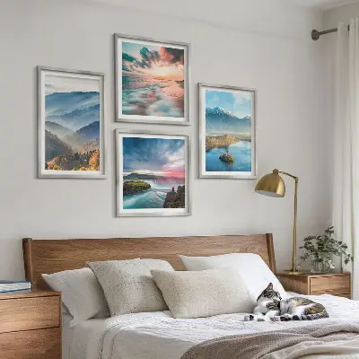 Berglandschappen met watervallen meerluik in lijst