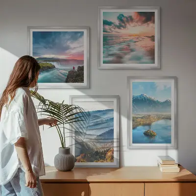 Berglandschappen met watervallen meerluik in lijst