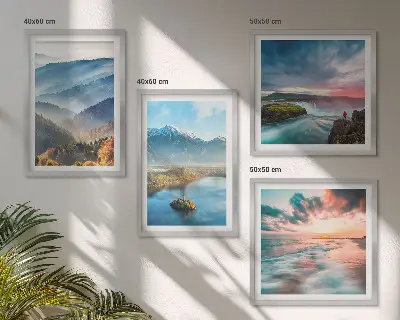 Berglandschappen met watervallen meerluik in lijst
