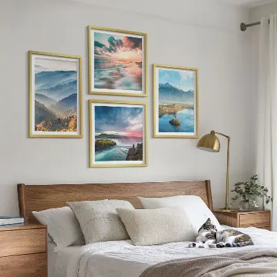 Berglandschappen met watervallen meerluik in lijst