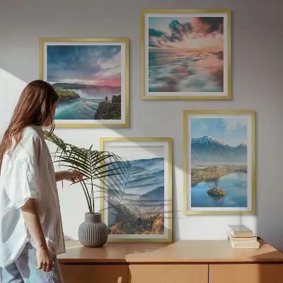 Berglandschappen met watervallen meerluik in lijst