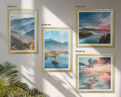 Berglandschappen met watervallen meerluik in lijst