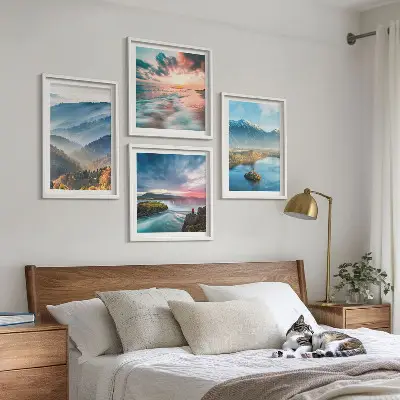 Berglandschappen met watervallen meerluik in lijst